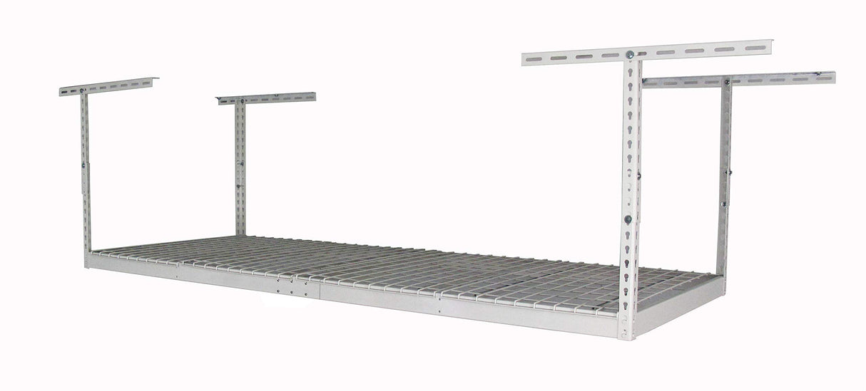 MonsterRax Overhead Garage Storage Racks 3x8’ Ceiling Mounted Shelving, Adjustable Hanging Organizer, Heavy Duty Steel, Holds 500 Pounds, Color: White, Adjustable from 24"-45" off the Ceiling MonsterRAX Storage Solutions
