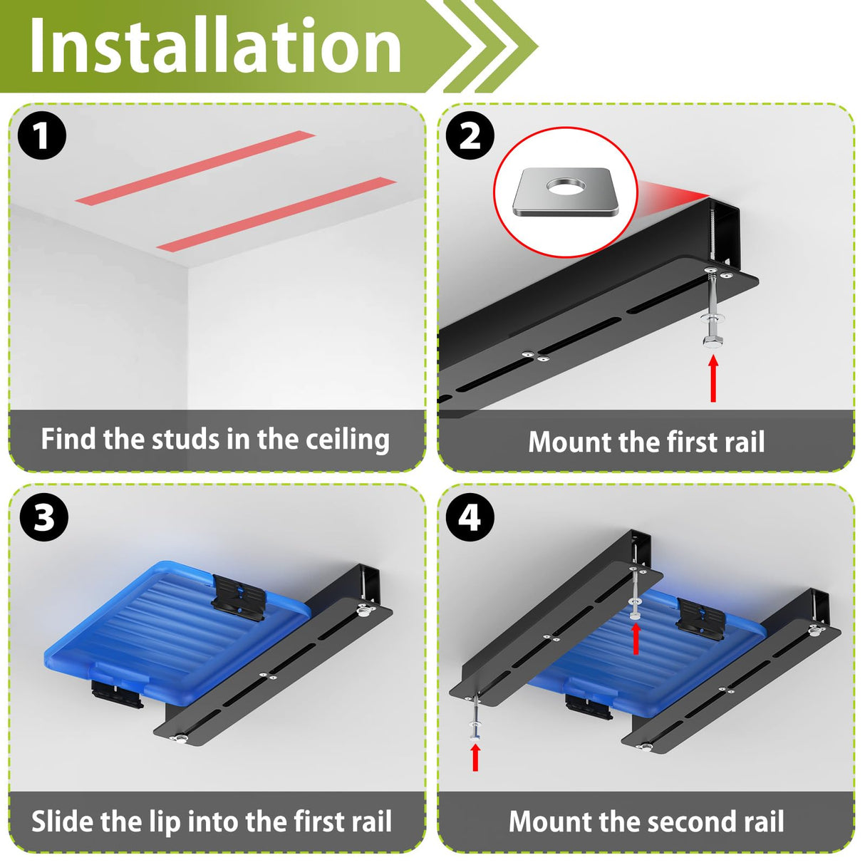 Fengone Heavy Duty Ceiling Storage Rack,Overhead Garage Storage Rack,Powder Coated Tote Storage Racks for Garages, Sheds, Storerooms (6 PCS, for 5 Bins) Fengone