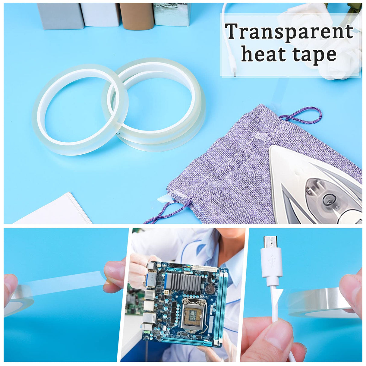 10 Rolls Heat Transfer Tape , High Temp Tape for Sublimation Transfer Tape for T-shirts, Coffee Cups, Heat Resistant Tape for Heat Press Tape Powder Coating, No Residue Transparent, 0.39-inch x 108 ft Mckanti