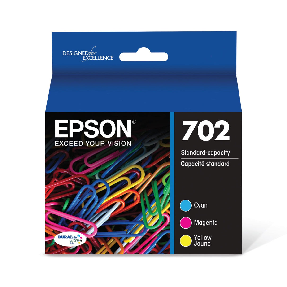 EPSON 702 DURABrite Ultra Ink Standard Capacity Color Combo Pack (T702520-S) Works with WorkForce Pro WF-3720, WF-3730, WF-3733 Epson