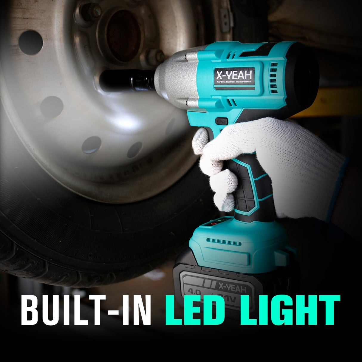 X-YEAH Cordless Impact Wrench - 1/2" Brushless Impact Gun, Max Torque 406 Ft-lbs(550N.m), with 21V 4.0Ah Li-ion Battery & Charger Kit in Case - Powerful and Portable X-YEAH