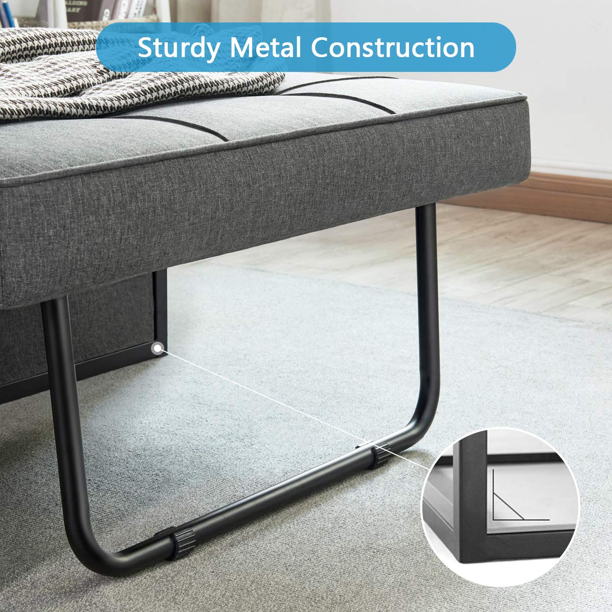 Vonanda Sofa Bed, Convertible Chair 4 in 1 Multi-Function Folding Ottoman Modern Breathable Linen Guest Bed with Adjustable Sleeper for Small Room Apartment,Dark Gray Vonanda