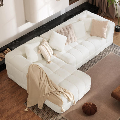 Daluvenix 107" Modern Boneless Couch with L - Shaped Chaise, Comfy Chenille Modular Sectional Sofa with Tufted Design, Deep Seat Upholstered Sofa Bed, No - Assembly Sectional Couch, White