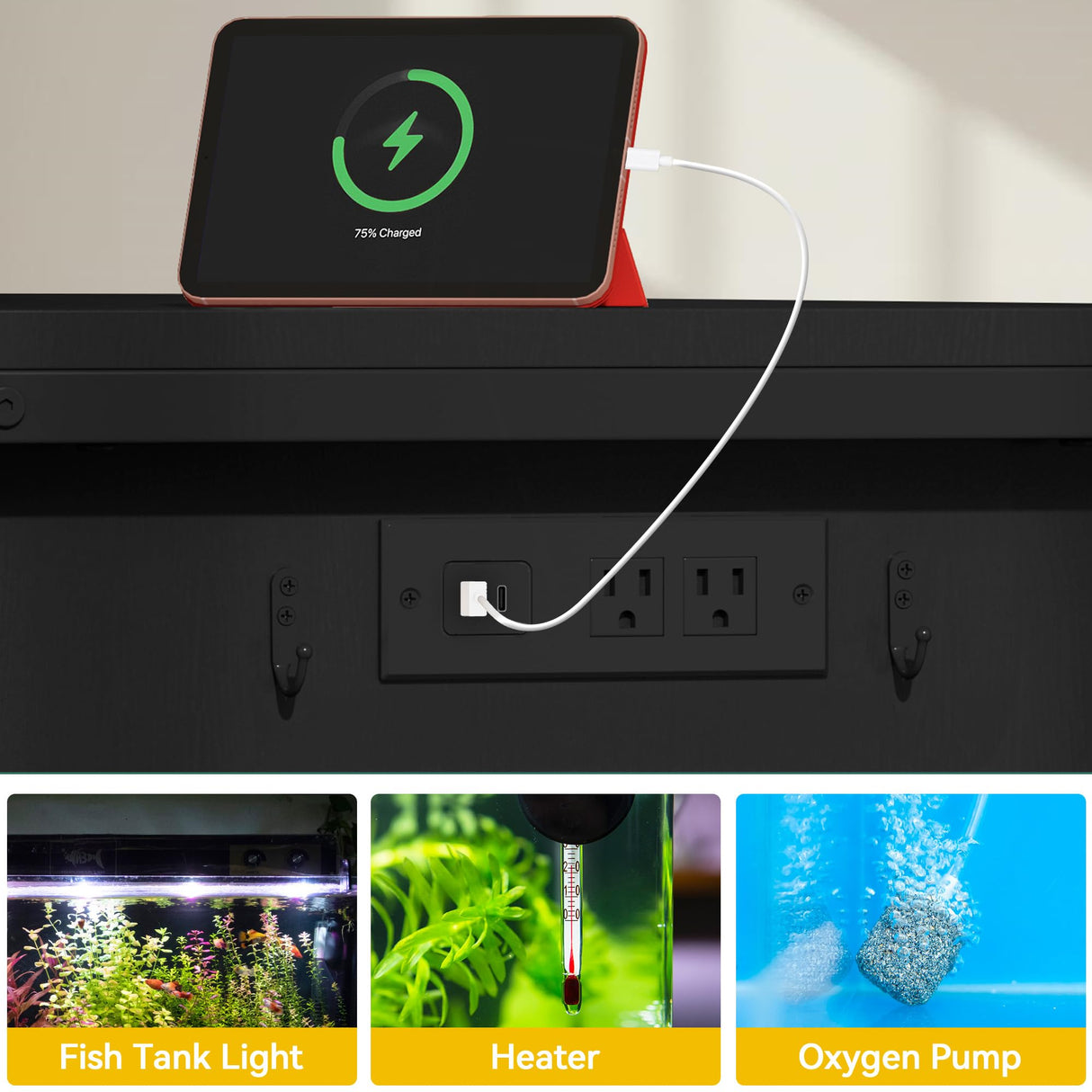 DWVO 120 Gallon Aquarium Stand with Power Outlets, Heavy Duty Metal Fish Tank Stand & Cabinet, Reptile Terrarium Table with 1100LBS Capacity for Aquarium Accessories Storage, Black DWVO