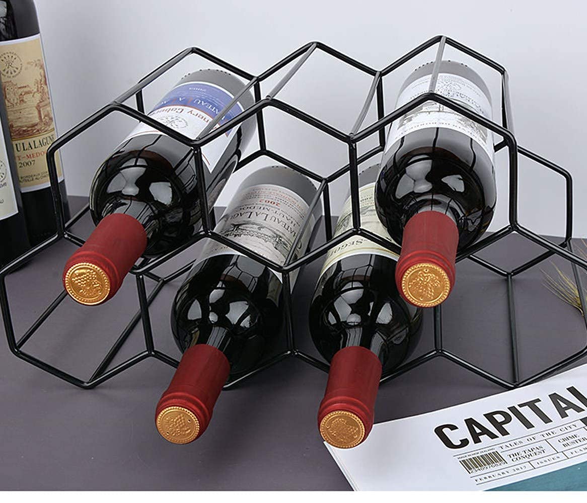 Countertop Wine Rack Freestanding, Small Metal Honeycomb Wine Holder Stand, Black 9 Bottle Organizer for Water Bottles, Tabletop Storage Rack for Home Kitchen Bar Handisen