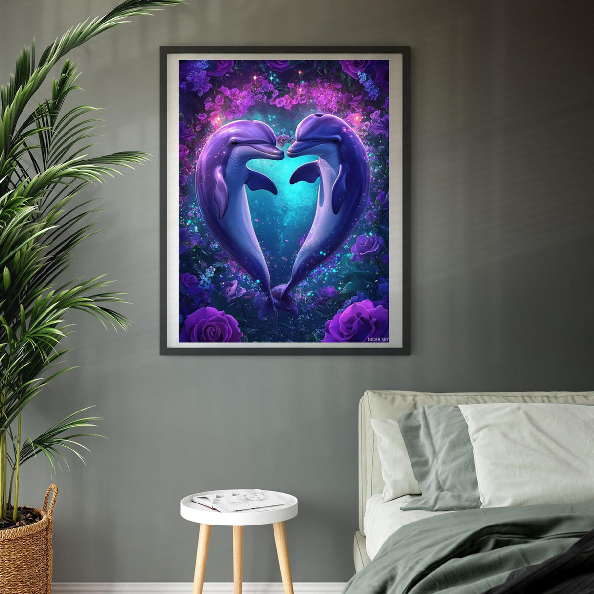 MOER SKY Dolphin in Flower Diamond Painting Kits Couple Full Diamond Art, 5D Diamond Painting Cartoon Diamond Art Kit, Rich and Fun Home Decor Wall Decor Handmade Crafts 12x16 Inch MOER SKY