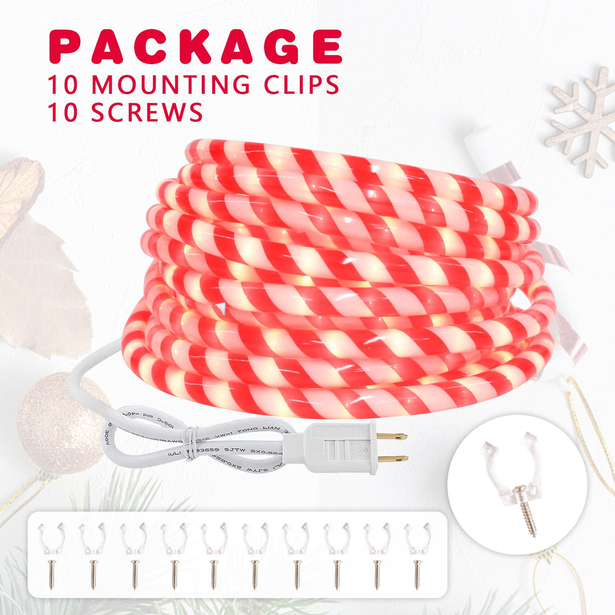 Afirst Christmas Candy Cane Rope Lights - 18FT LED Fairy Lights IP65 Waterproof Connectable Tube Lights for Outdoor Patio Garden Christmas Tree Holiday Decorations Afirst