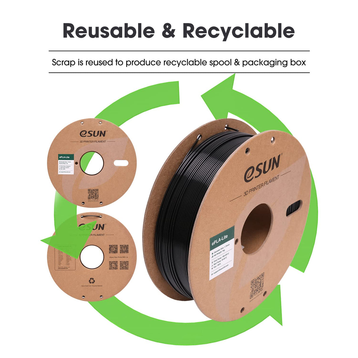 eSUN PLA Filament 1.75mm, High Toughness 3D Printer Filament Upgraded PLA Filament, Dimensional Accuracy +/- 0.03mm, 1KG Cardboard Spool (2.2 LBS) 3D Printing Filament for 3D Printers, Black eSUN