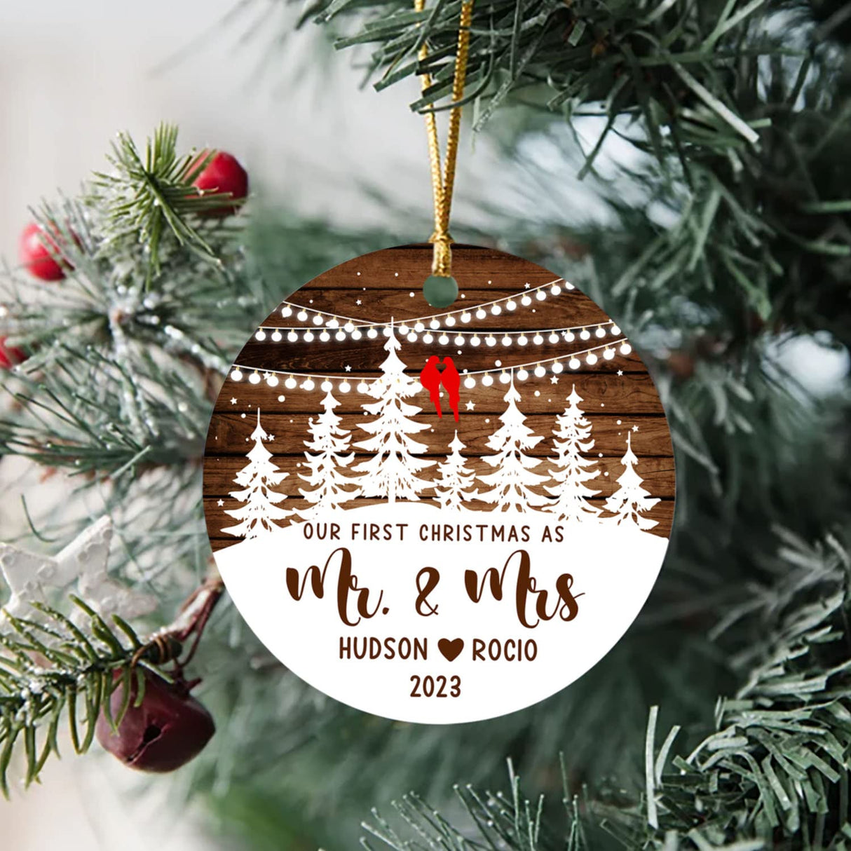 2024 Our First Christmas As Mr & Mrs Ornament, First Christmas Married Ornament 2024, Personalized Wooden Style Christmas Ornament 2024, Custom Christmas Tree Ornaments Hanging Accessories Yanria