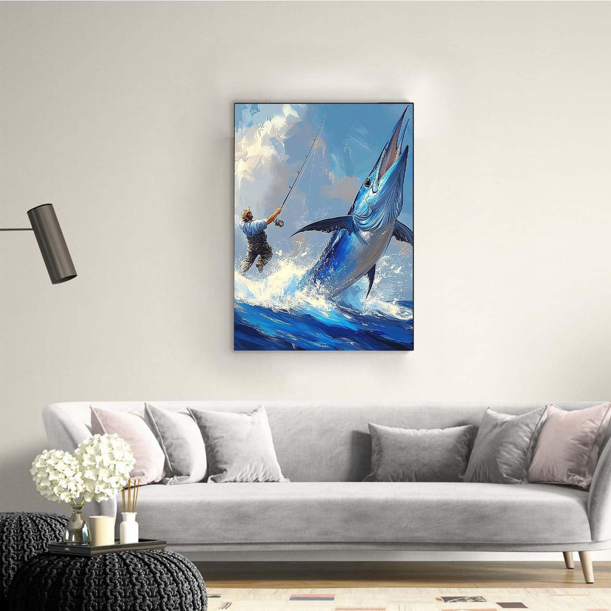 HLYSKXKBEC Fishing Diamond Painting Kits for Adults Beginners, Sea Fishing Tuna DIY Diamond Art Paint with Round Diamonds Full Drill Art Painting Kit for Home Wall Decor Gifts 12x16inch HLYSKXKBEC