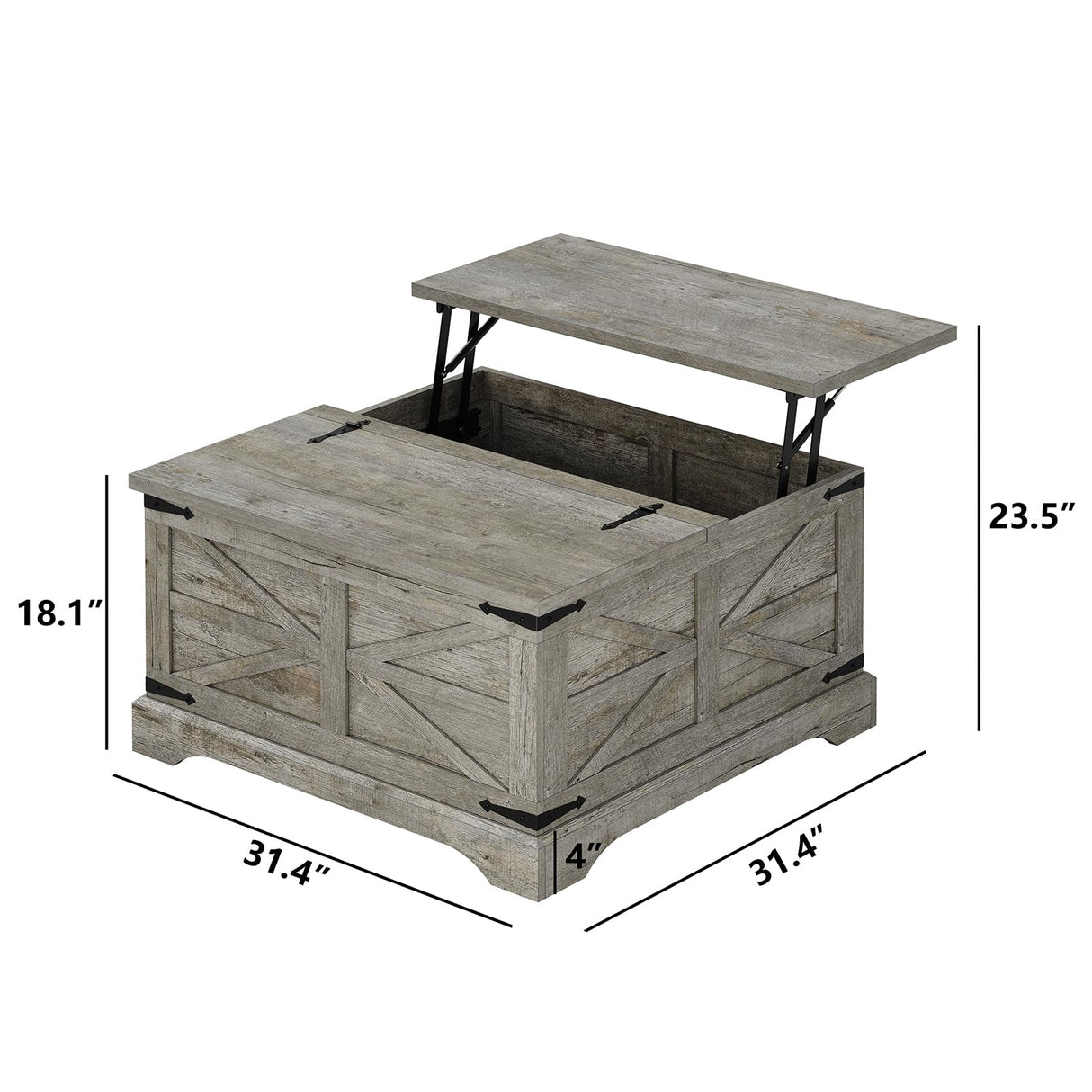 furomate Farmhouse Lift Top Coffee Table, Square Wood Center Table with Large Hidden Storage Compartment for Living Room, Rustic Modern Table with Hinged Lift Top, Oak Grey furomate
