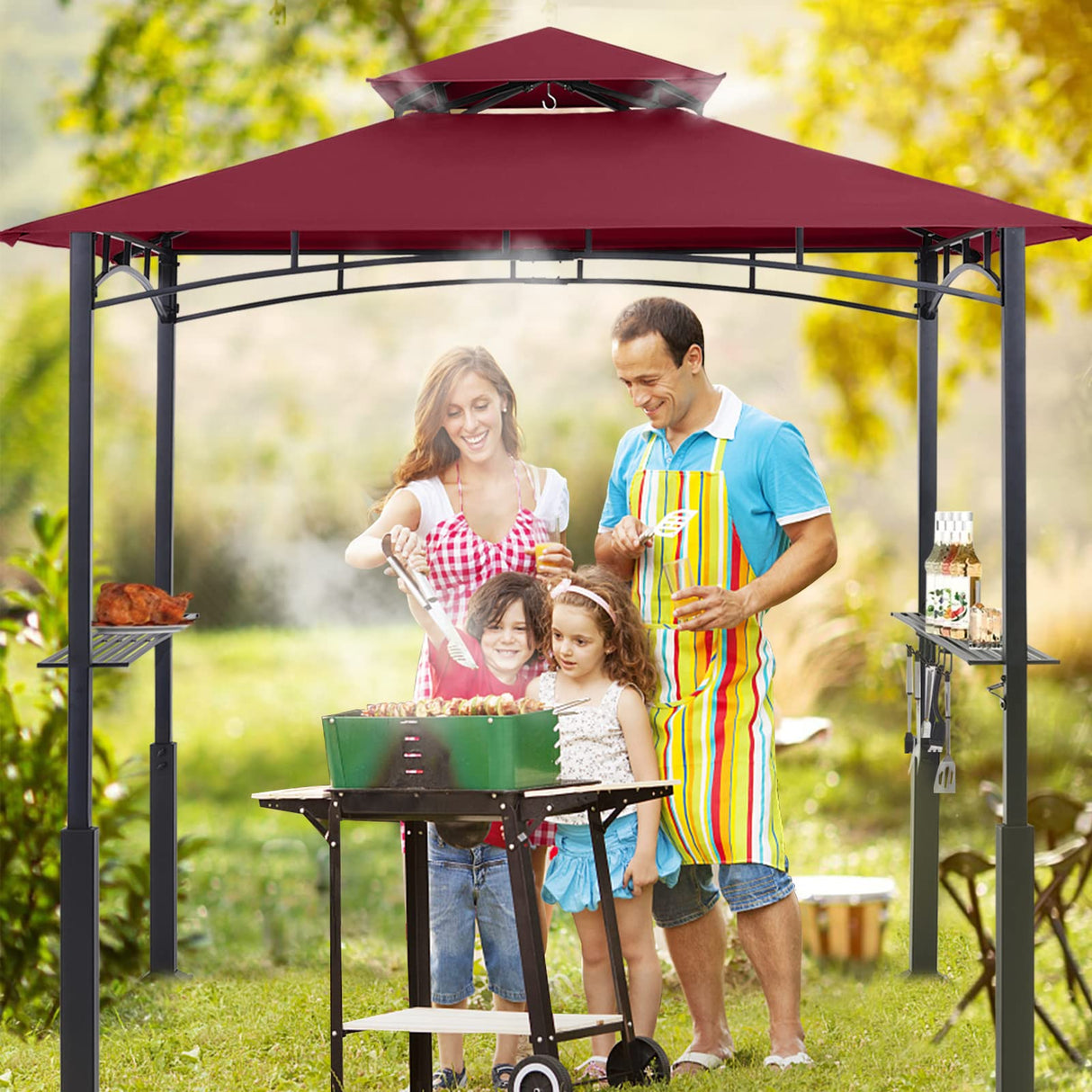 ABCCANOPY 8'x 5' Grill Gazebo Canopy - Outdoor BBQ Gazebo Shelter with LED Light, Patio Canopy Tent for Barbecue and Picnic (Burgundy) ABCCANOPY