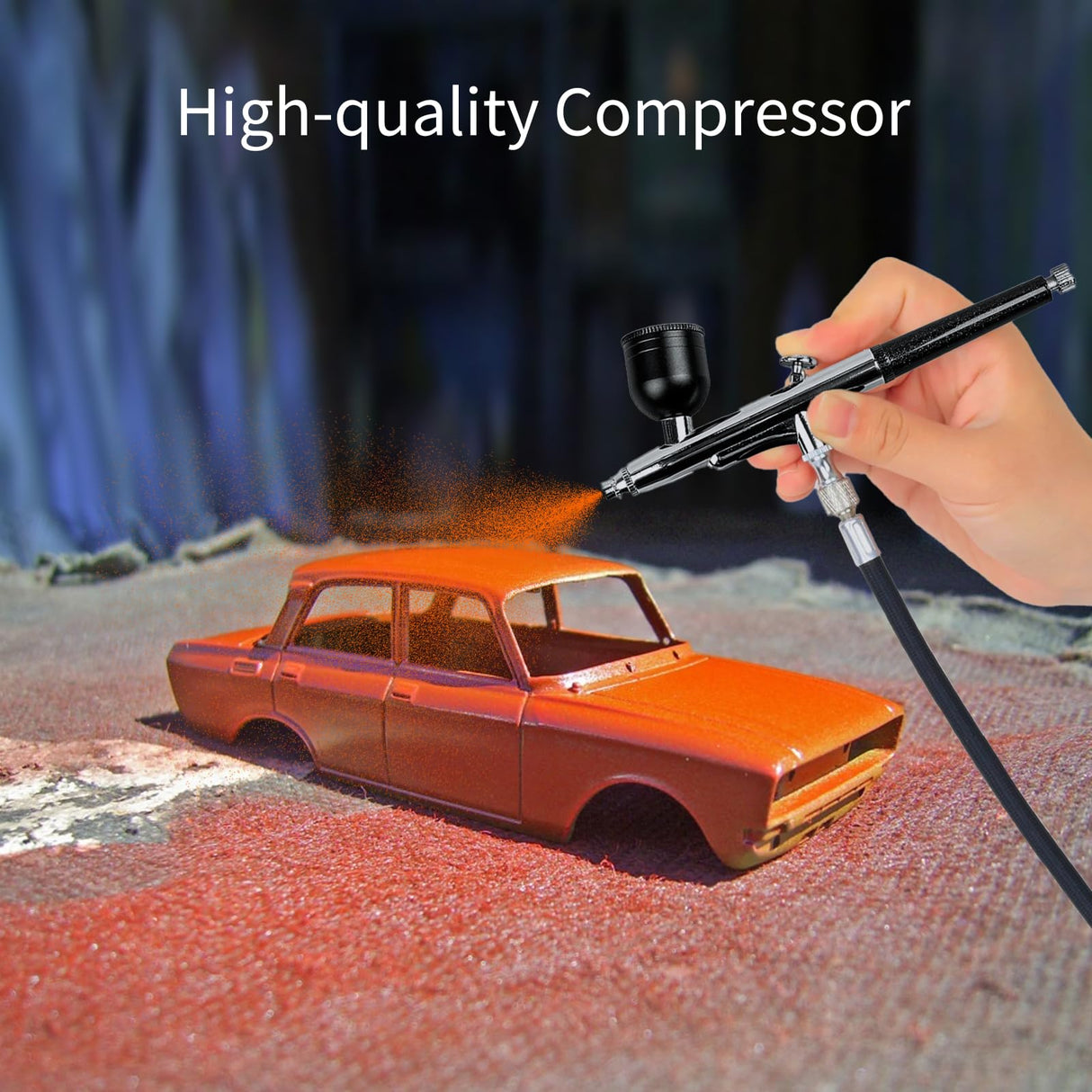 Crpen Airbrush Kit with Compressor 50PSI High Pressure Air Brush Set Non-Clogging Airbrush Gun Cordless Rechargeable Airbrush Kit for Painting,Nail Art,Barber,Makeup,Cake Decor (Black) crpen