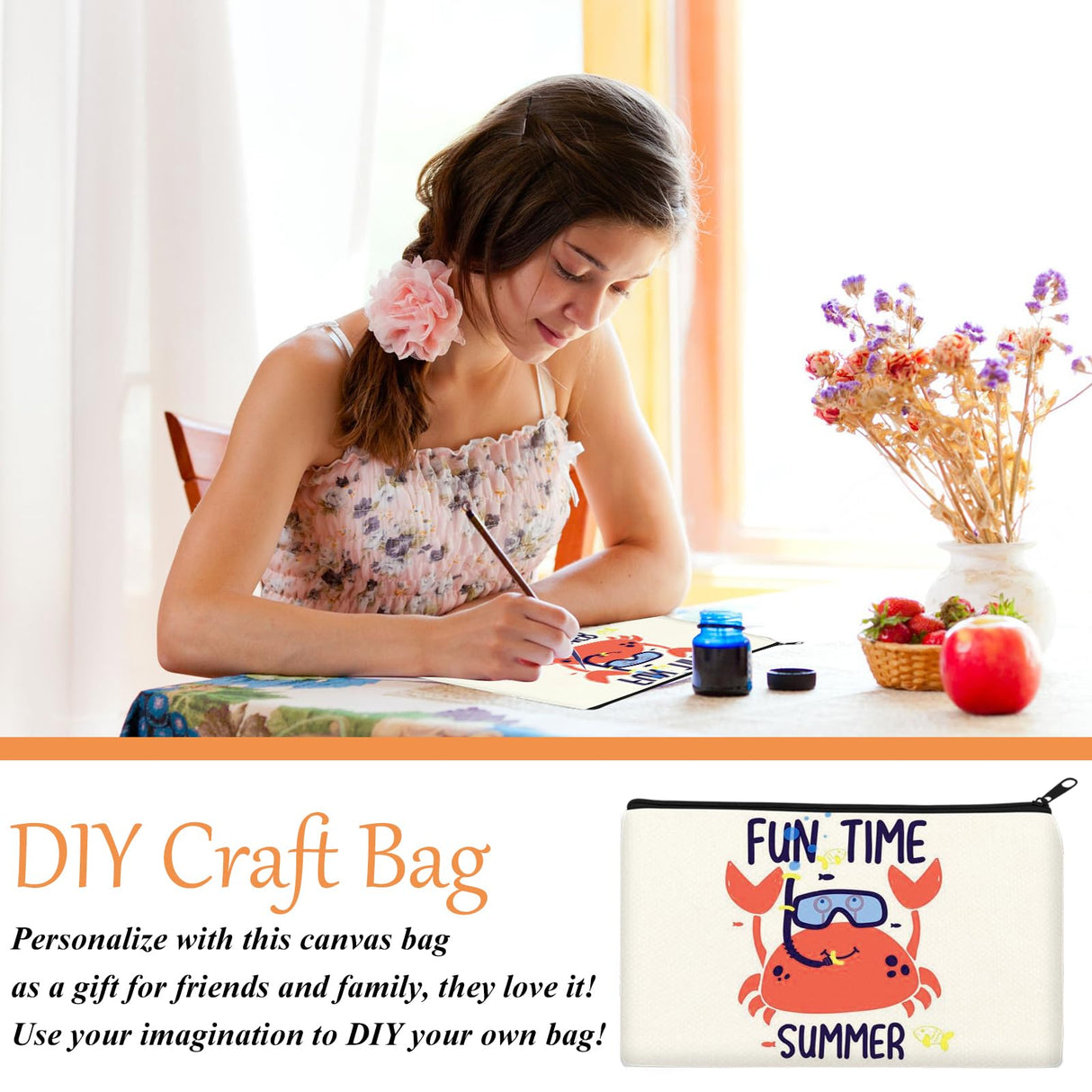 Legigo 10 Pack Blank DIY Craft Case Blank Makeup Bags- Beige Canvas Pencil Pouch Bulk Cosmetic Bag Multi-Purpose Travel Toiletry Zipper Bags (8.3 × 5 Inch) Legigo