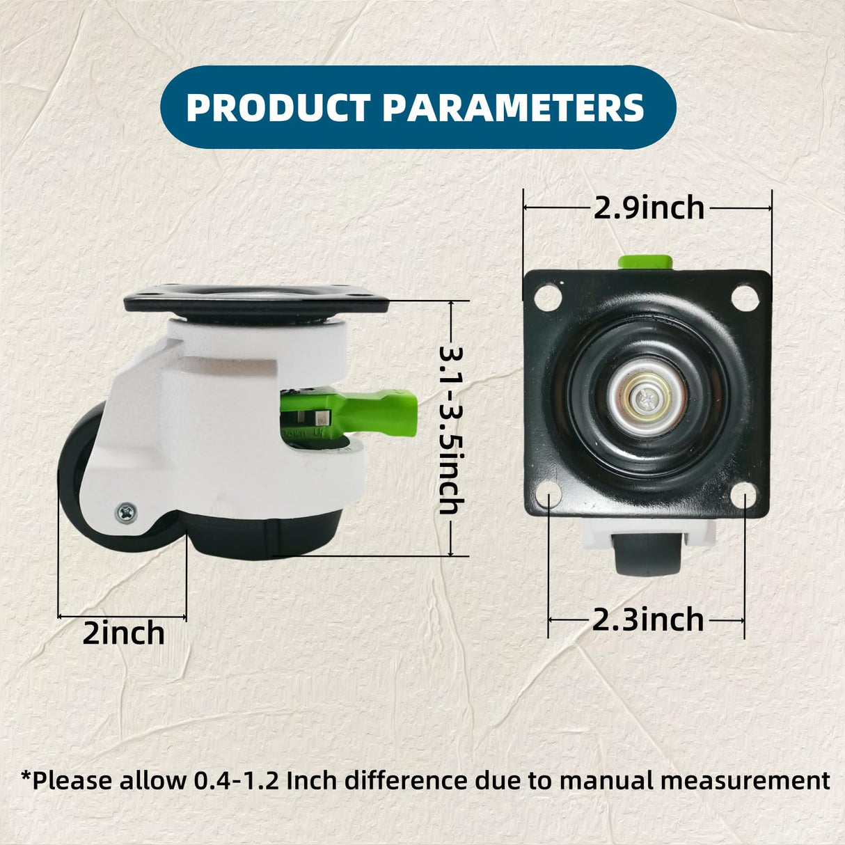 4 Pack Leveling Casters with Ratchet Handle, Adjustable Heavy Duty Casters, Retractable and 360 Degree Swivel Castors, Quiet and Floor-Friendly, for Workbench, Equipment, Swivel Castor Wheels (T60) LSWhee