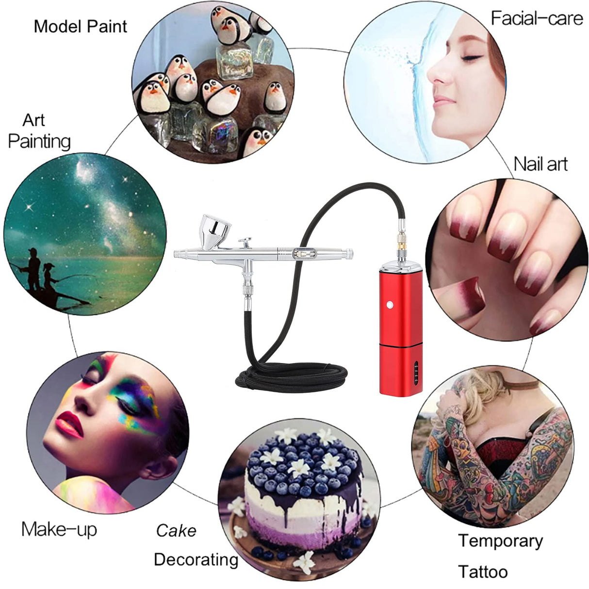 Casubaris Airbrush kit with Compressor Portable Cordless Airbrush kit,Rechargeable auto Stop Dual Action air Brush Pen,Match Different Airbrush Gun for Barbers Model Painting Nail Art Craft Makeup Casubaris