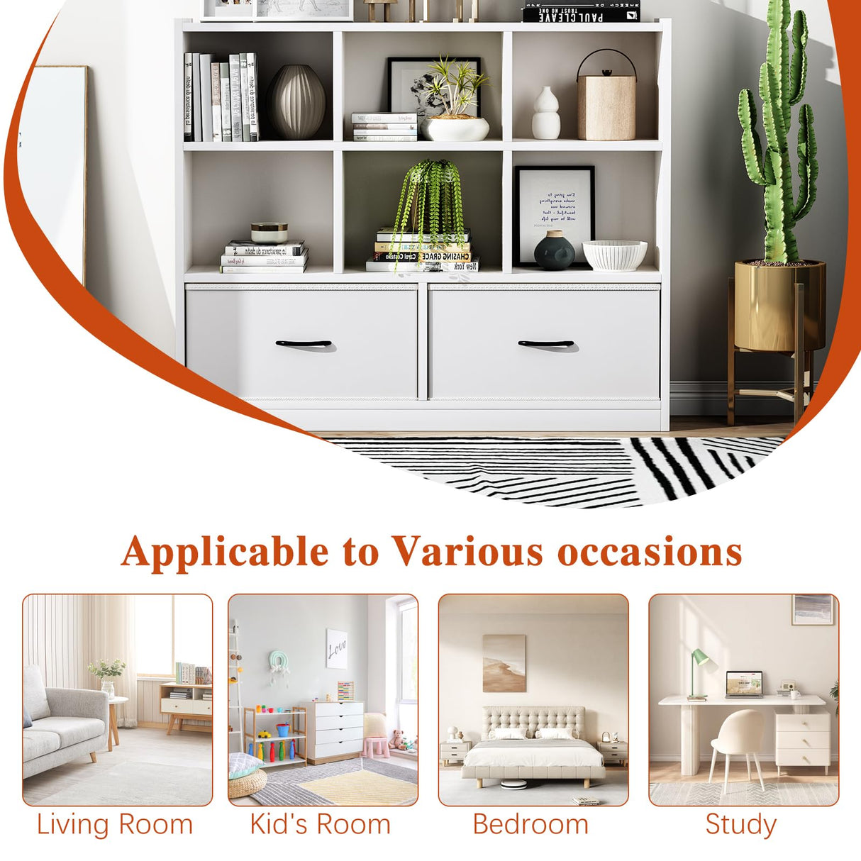 Adompacat Cube Bookshelf Storage Organizer Bookcase,8 Cube Open Mid-Centur Shelf,Freestanding Display Bookshelve, Modern Wide Toy Shelf with Drawers for Bedroom Living Room Office(White) Adompacat