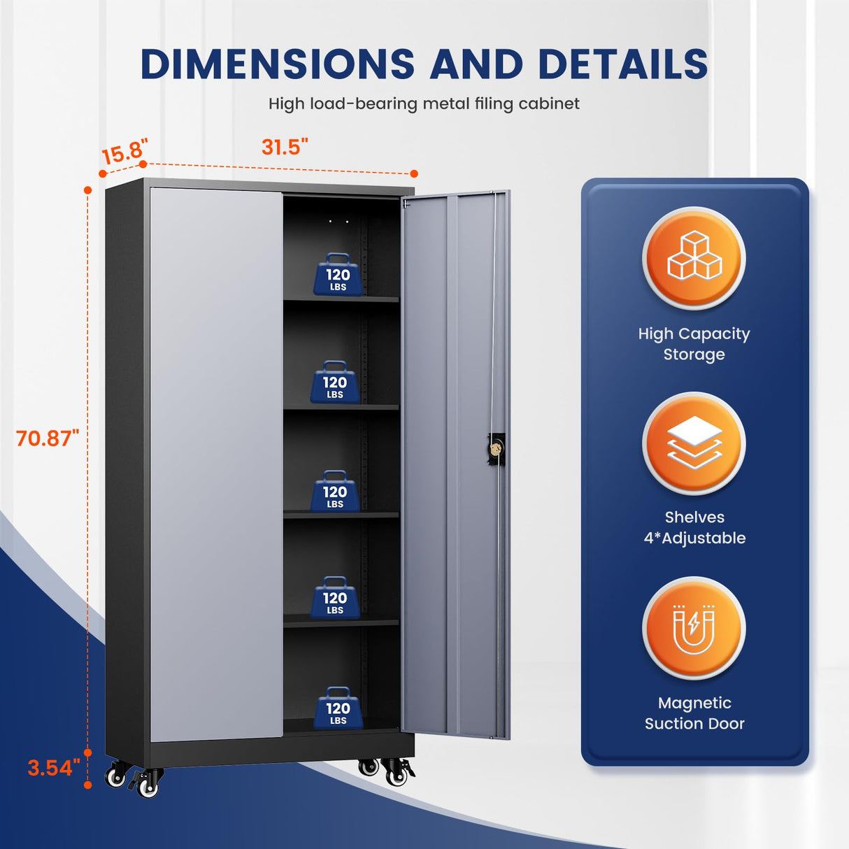 Yizosh Metal Garage Storage Cabinet with Locking Doors and Adjustable Shelves,- 75" Rolling Steel Tool Cabinet for Home Office,Garage,Warehouse Yizosh