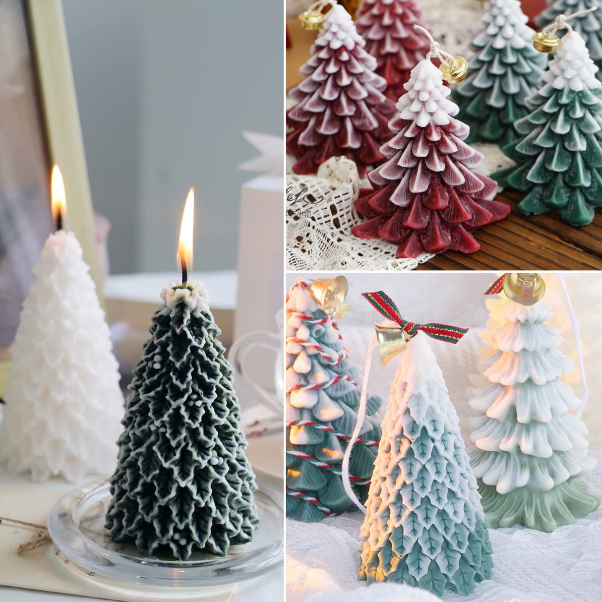 4PCS Christmas Tree Silicone Mold, 3D Candle Molds for Candle Making, Tree Shaped Silicone Epoxy Resin Mold, Ornament Mould for DIY Wax Candle Soap Art Craft Cake Chocolate Home Decor Wehous