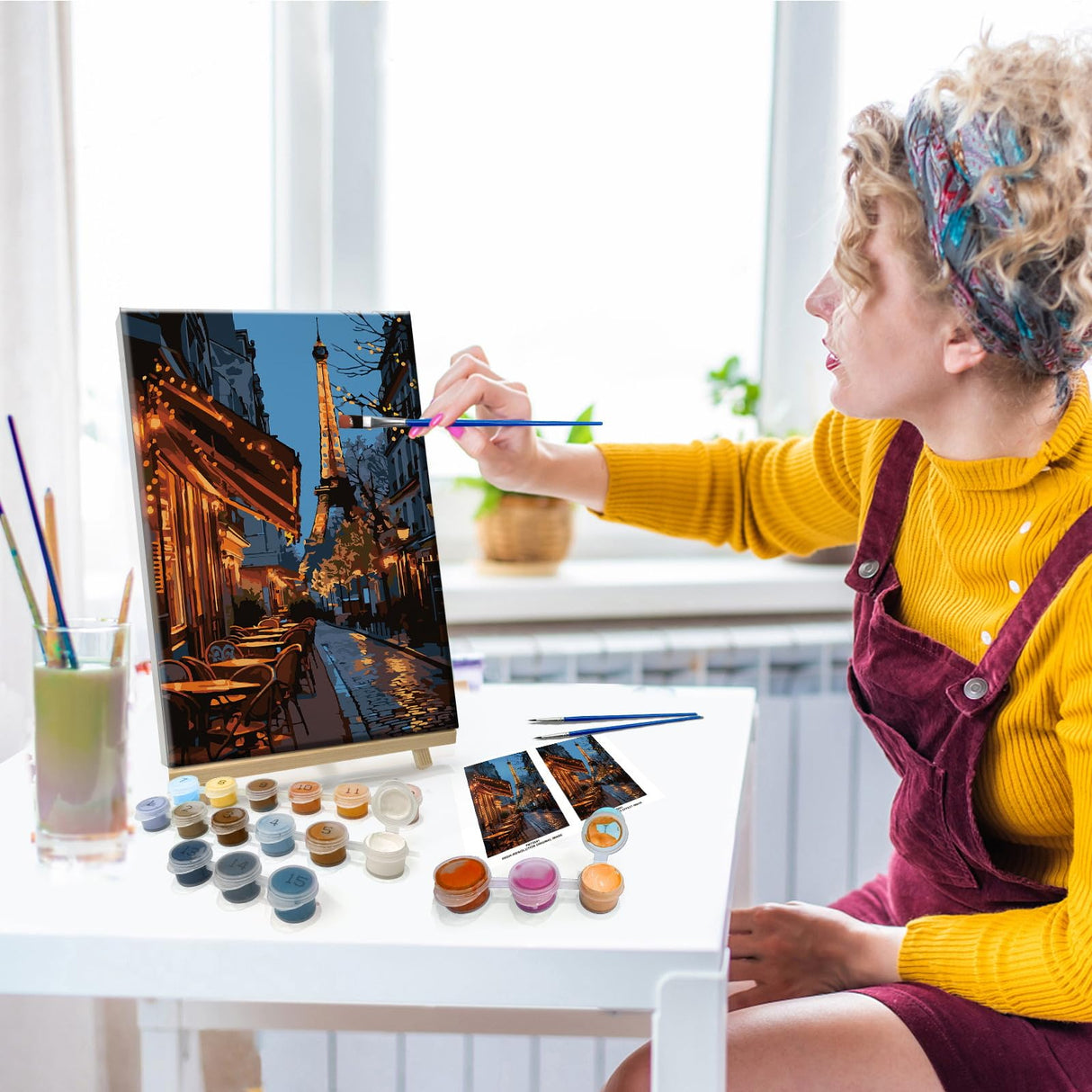 JOOZ Paint by Numbers Kit for Adults with Frame Eiffel Tower Paint by Number with Easel City Street Scene Adult Paint by Number Kits DIY Oil Painting Kits for Gift Home Wall Decor 7.87x11.81 Inch JOOZ