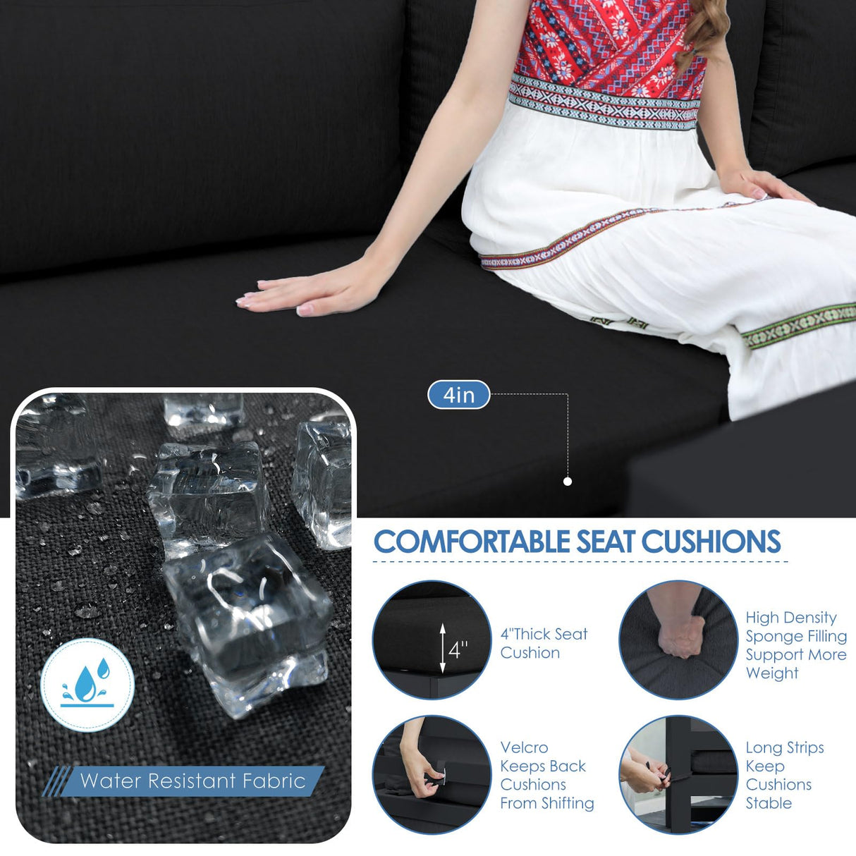 NICESOUL 10 Piece Oversized Modular Aluminum Outdoor Furniture Set, 29" Deep Wide Sectional Seating, 500 lbs High Weight Capacity Weather Resistant Patio Conversation Set for Backyard Poolside, Black NICESOUL