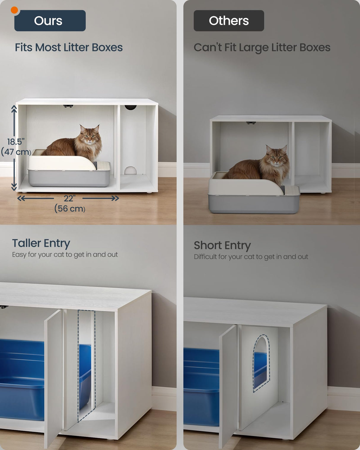 SONGMICS HOME Cat Litter Box Enclosure, Superfast Toolless Assembly, Cat House for Large Cats, Display Side Table, Push-to-Open Doors, Minimalist Modern, Snow White UPCL013W01 SONGMICS HOME