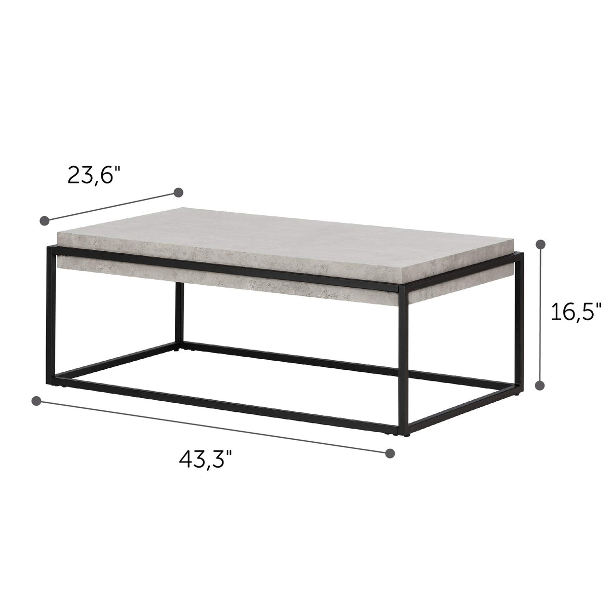 South Shore Mezzy Industrial Coffee Table, Concrete Gray and Black, 43.3 in x 23.6 in x 16.5 in South Shore