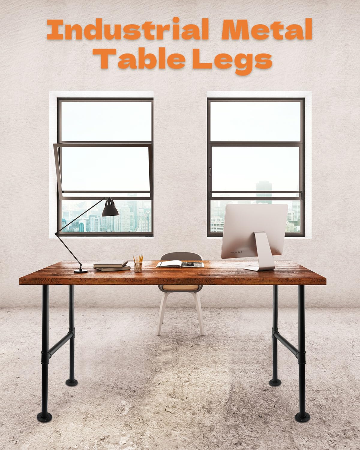 MUZIK 30 Inch Industrial Table Legs, 2 Pack Grey Steel Metal Pipes Vintage Furniture Legs, for Coffee and End Table Legs, 30 in H x 14 in W MUZIK