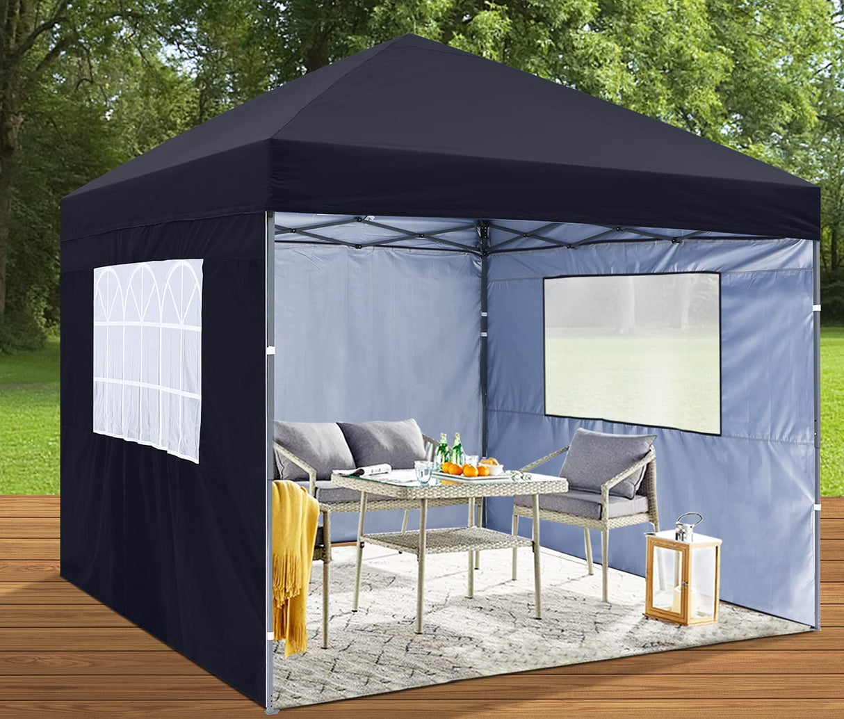 MASTERCANOPY Pop Up Canopy Tent 10x10 with Church Window Sidewalls(10x10,Black) MASTERCANOPY