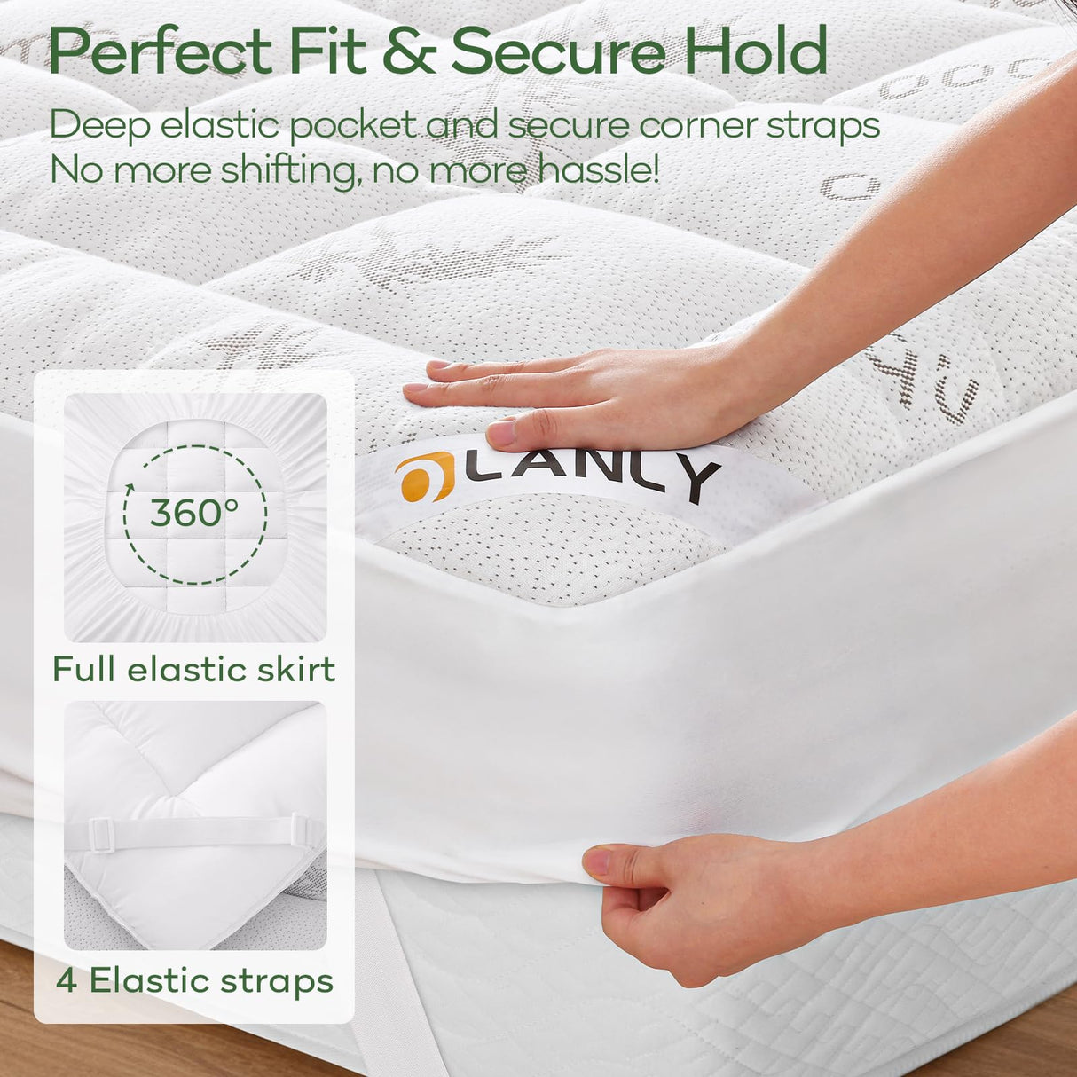 OLANLY Full Mattress Topper – Viscose Made from Bamboo Cooling Pillow Top, Plush Bed Topper with Breathable Quilted Design, Soft Full Mattress Pad for Back Pain Relief, White OLANLY