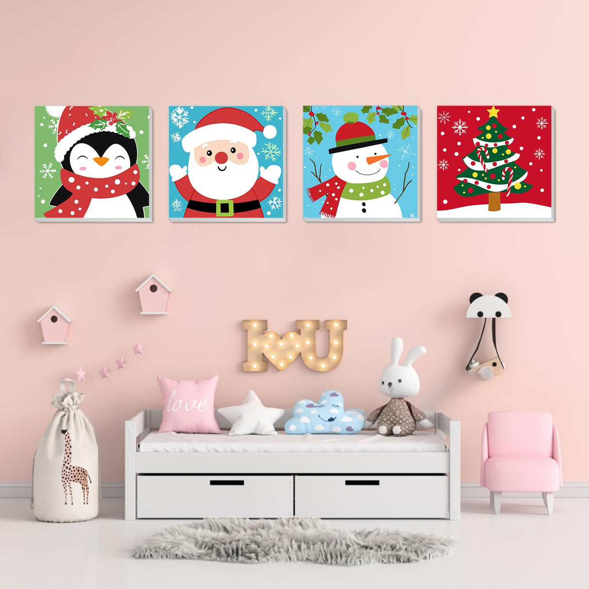 MEIYUDA Framed 4Pack Christmas Paint by Number Kit for Kids, Santa Claus and Snowman Paint by Numbers for Kids Age 4-8-12, Children DIY Acrylic Oil Painting for Home Wall Decor 8x8in MEIYUDA
