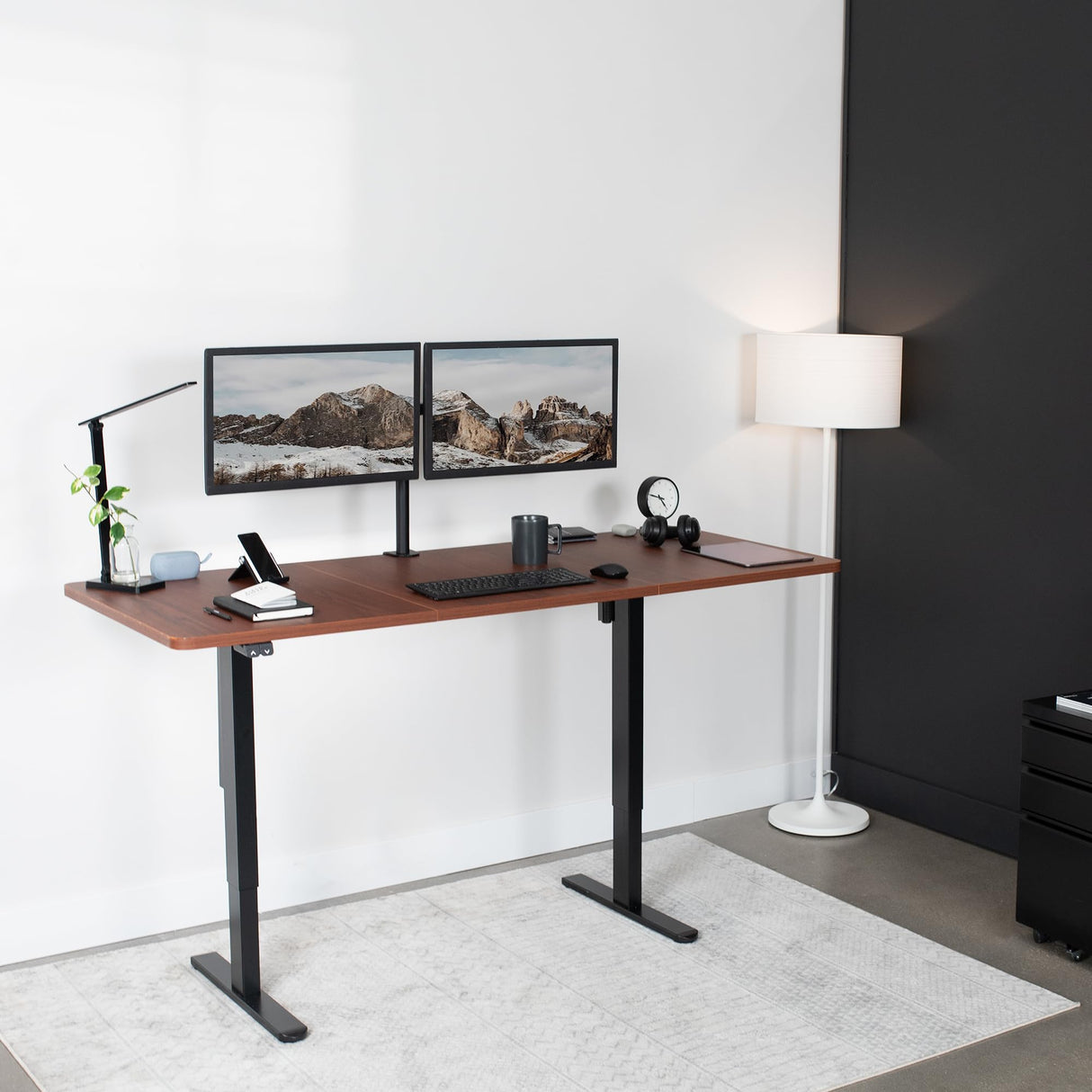 VIVO Electric Height Adjustable 71 x 30 inch Stand Up Desk, Active Workstation with Dark Walnut Table Top, Black Frame, 2 Button Controller, DESK-KIT-0B7D VIVO