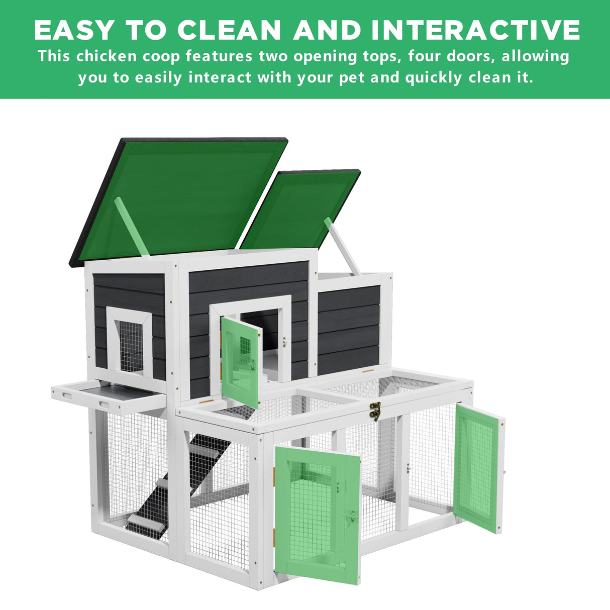 XiliqingEco Outdoor Chicken coops for 2-4 Chickens Wooden with Waterproof Asphalt Roof, Ramp, and Multiple Doors Openable Top Pull-Out Tray Suitable for Outdoor Backyard (Black and White) XiliqingEco