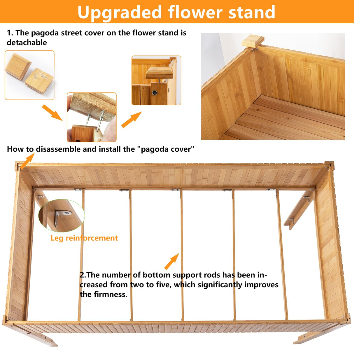 FCVEIDO Bamboo Raised Garden Beds Outdoor, Raised Garden Bed with Legs, Elevated Bamboo Planter Box, Standing Growing Bed for Growing Fresh Herbs, Vegetables, Succulents, Flowers (48x25x30 Inch) FCVEIDO