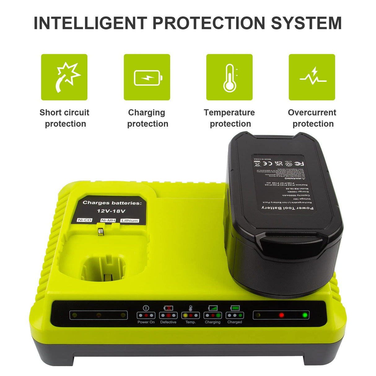 Futurebatt Dual Charging Port P117 Quick Charger (Multi-Chemistry) for Ryobi 12V-18V ONE+ NiCd/NiMh/Lithium Tools Battery Charging Station fit P100 P102 P103 P105 P107 P108 P122 P189 P191 P197 Futurebatt