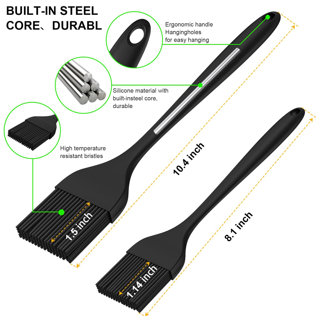 DE LINKAGE Silicone Basting Pastry Brush, Heat Resistant Cooking Brush for Oil and Sauce. BPA Free and Dishwasher Safe (2 Pcs). WoodArtSupply