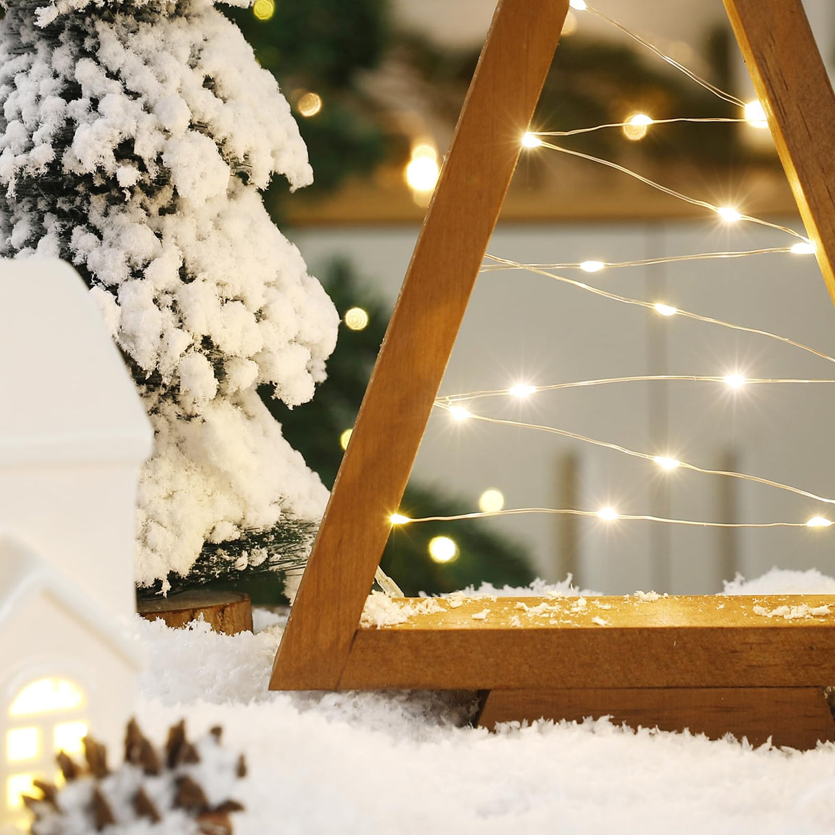 FestalMart Christmas Decorations-2PCS Light Up Wooden Christmas Tree- Handmade Tabletop Christmas Tree with Light for Farmhouse Home Kitchen Table Mantle Shelf Party Decor FestalMart