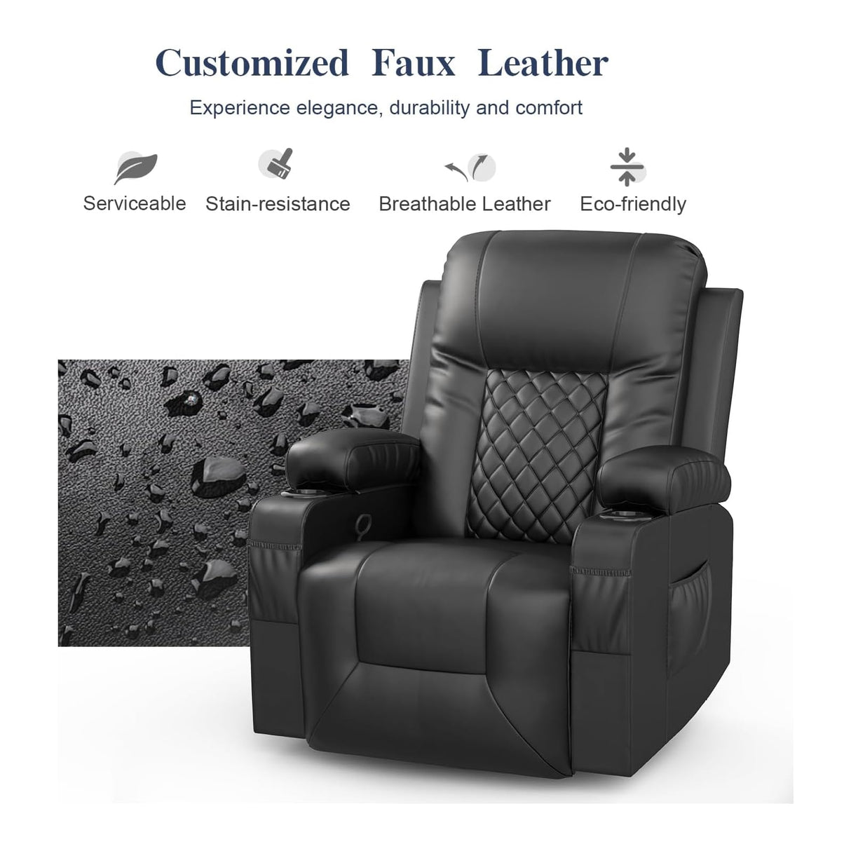 FURNIMAT Recliner Chairs for Adults, Massage Rocker with Heated Modern Ergonomic Lounge 360 Degree Swivel Single Sofa Seat Living Room Lounge Recliners Black FURNIMAT