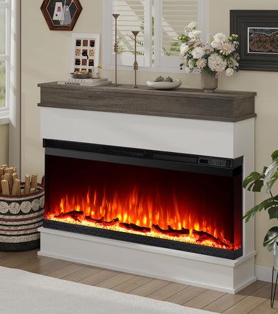 Maxhonor 3-Sided View Electric Fireplace Insert - Minimalist Mantel - 12 Color Flame Effect - 1500/750 Watt Heater - Remote Control - Log & Crystals(40", White)