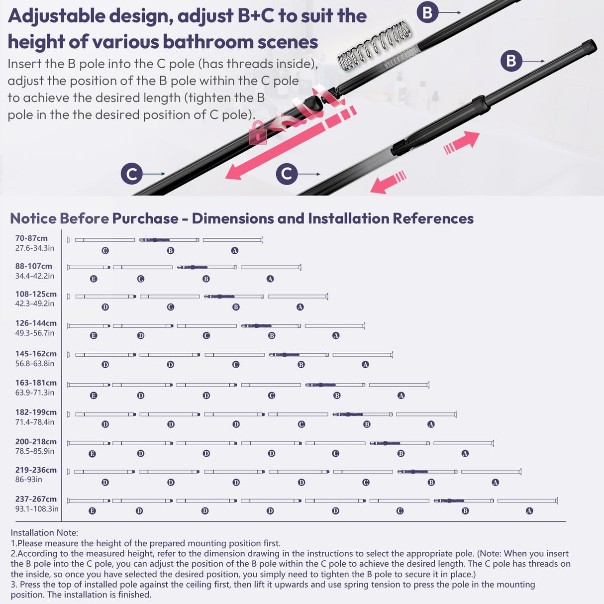 SWTYMIKI Shower Caddy Tension Pole - 4-Tier Corner Shower Organizer Tension Rod with Soap Holder, Toothbrush Holder & 4 Hooks, Adjustable Stainless Steel Bathroom Organizer 27.6 to 108.3 inch, Black SWTYMIKI