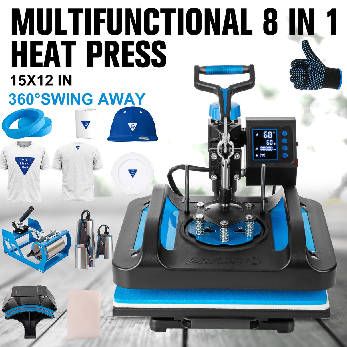 Leomru Heat Press Machine, 8 in 1 Heat Press, 12x15 inch Sublimation T Shirt Pressing Machine, 360-Degree Swing Away Heat Transfer Machine Multifunction Combo for T-Shirt Mugs at Cap Leomru