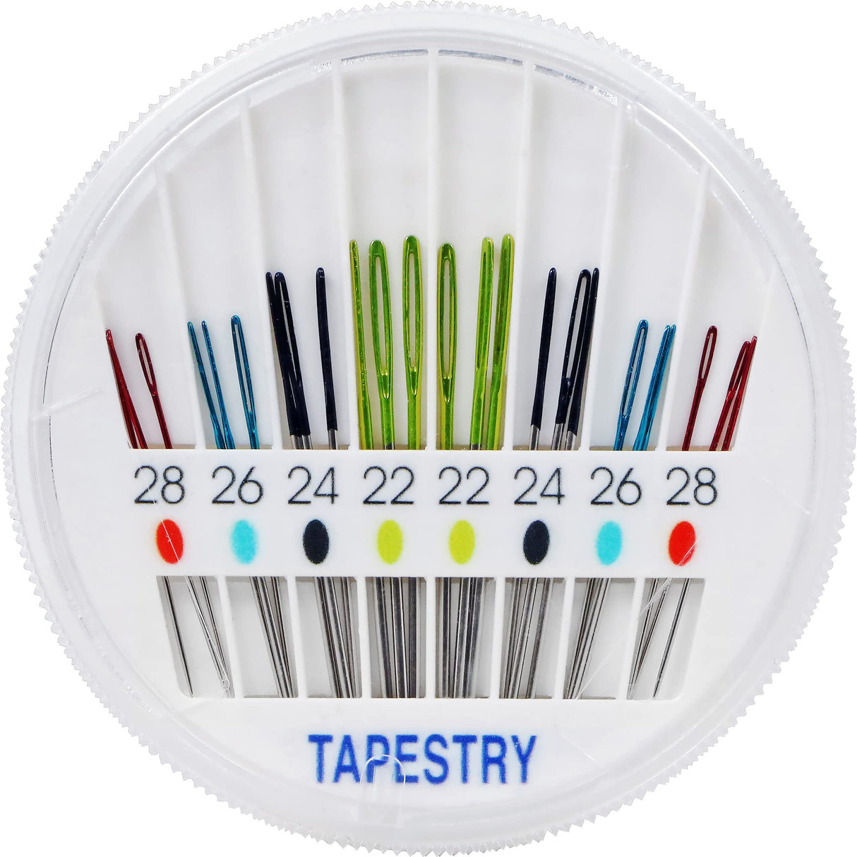 SINGER Tapestry Needles in Dial Compact, Assorted Sized Sewing Needles, Sizes 22, 24, 26, 28, Set of 24 SINGER