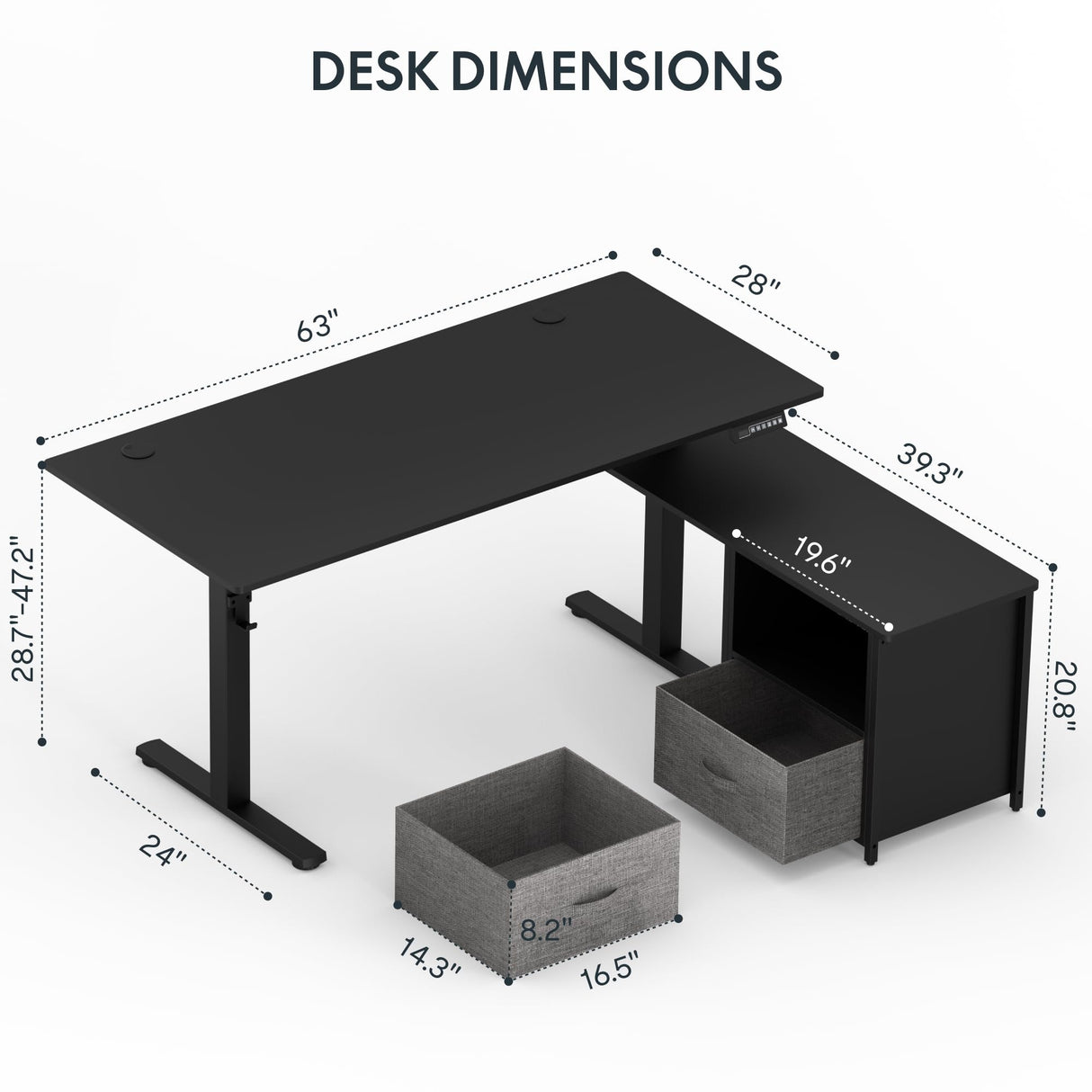 FLEXISPOT 63'' L Shaped Standing Desk with Drawers, Adjustable Height Desk with Shelves, Large Corner Stand Up Desk with Headphone Hooks for Home Office, Black Top+ Black Frame FLEXISPOT