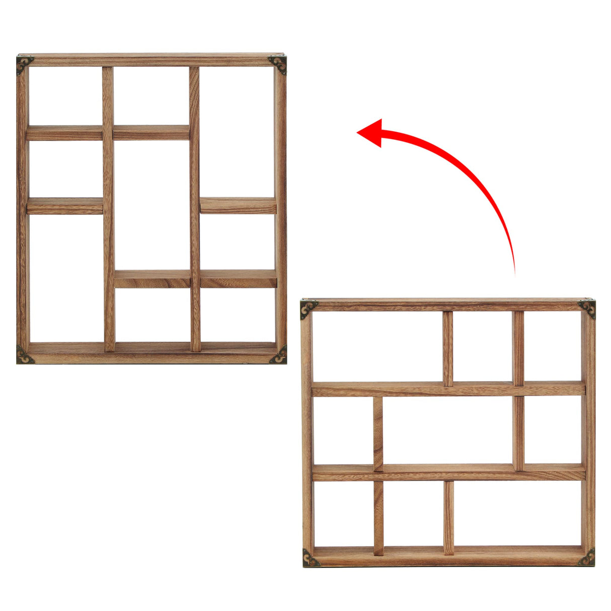 MITREL 17.7x15.7-Inch Shadow Box Display Shelf,6-Slot Rustic Floating Shelves,Larger Wood Trinket Shelf Freestanding Farmhouse Curio Shelf(6C-Brown) MITREL