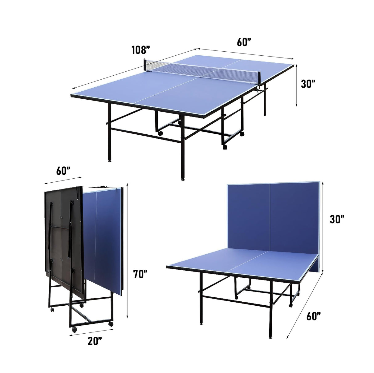 9X5FT Foldable Ping Pong Table,Professional Table Tennis Table for Indoor/Outdoor with Net, 2 Table Tennis Paddles and 3 Balls Easy Assembly - Tournament Quality - Recreational to Tournament Level DUDUSHIMAN