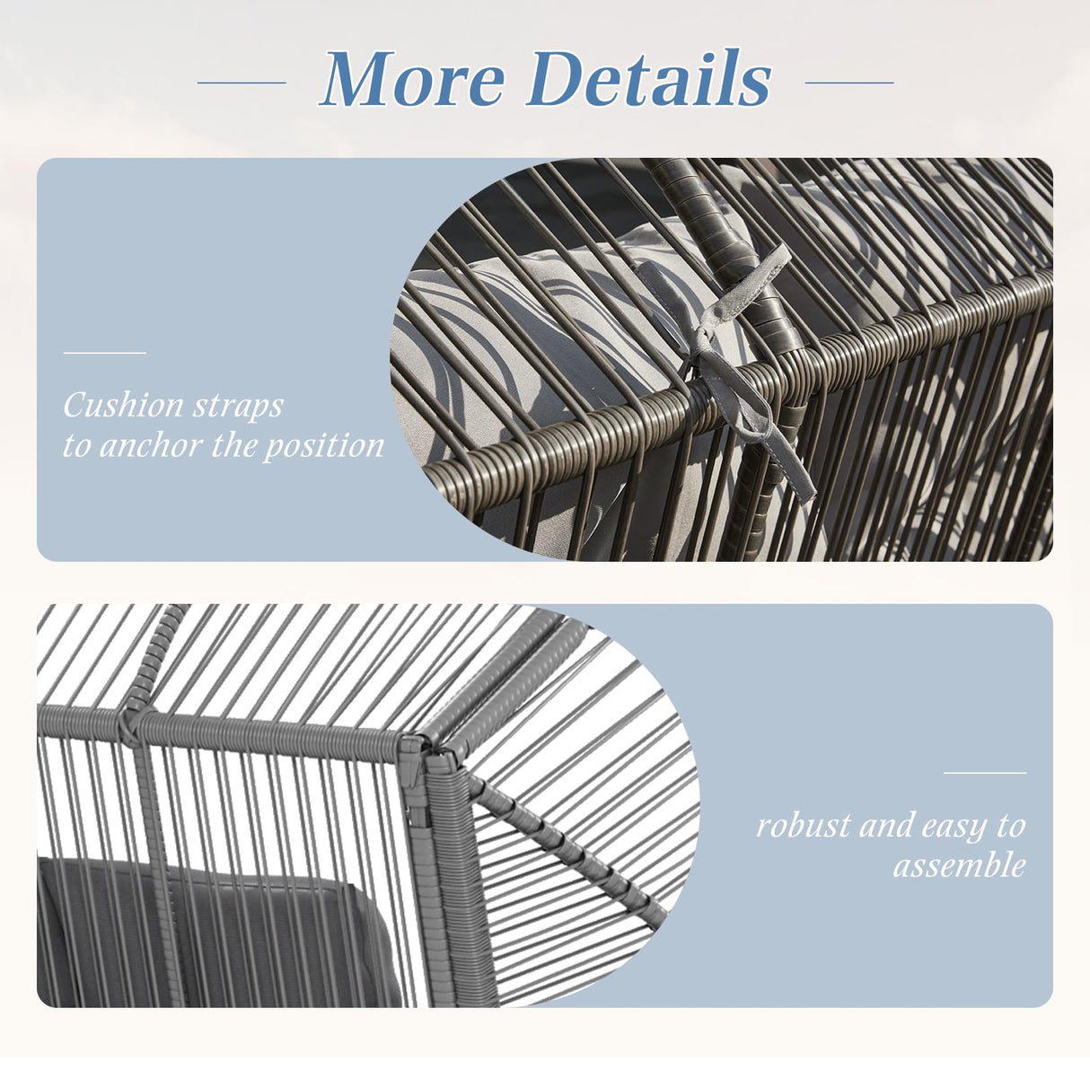 ECOTOUGE Patio Double Egg Chair, Indoor Outdoor Oversized Loveseat, 2 Person Extra Large Wicker Lounge Rocking Glider Chairs w/Thicken Padded Cushions and Pillow for Garden Balcony Sunroom, Grey ECOTOUGE