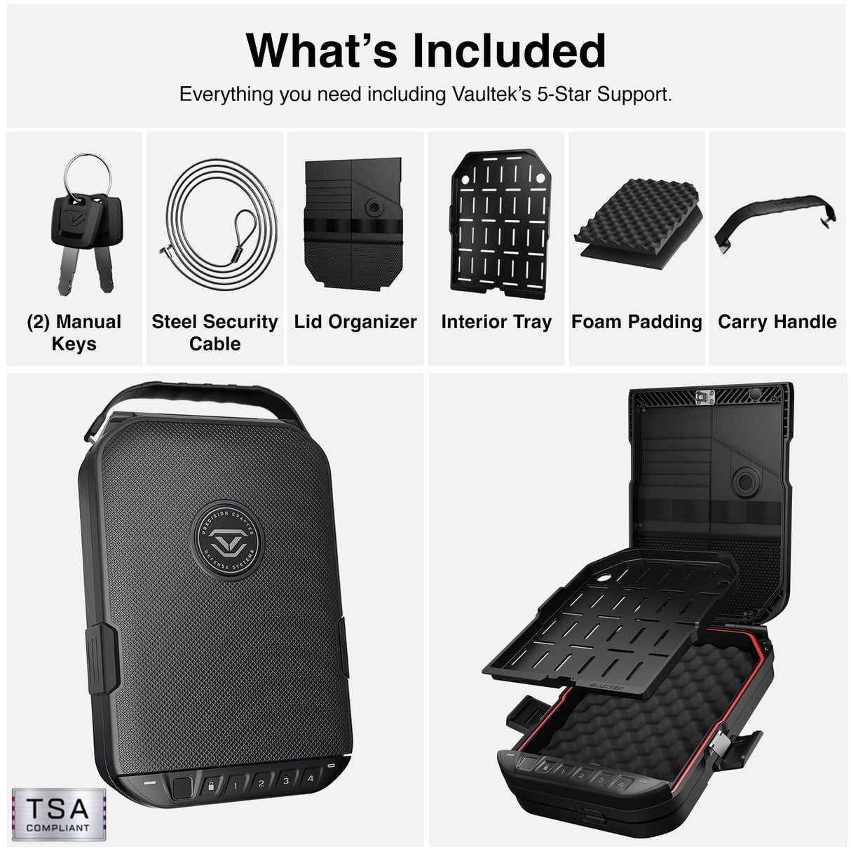 VAULTEK LifePod 20 Full-Size Biometric Lockable Weatherproof Case with Built-in Lock, Steel Security Cable, & TSA Handgun Case or Car Safe, Portable Travel Pistol Safe/Titanium Gray/Biometric VAULTEK