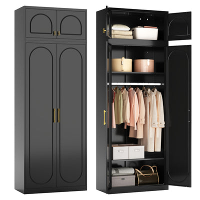 Polup Metal Armoire Wardrobe Closet, 86 Inch Tall Freestanding Wardrobe Cabinet with Hanging Rod, Bedroom Armoires with Doors, 18" D x 32" W x 86" H, Black, Assemble Required, Shipped in Two Packages