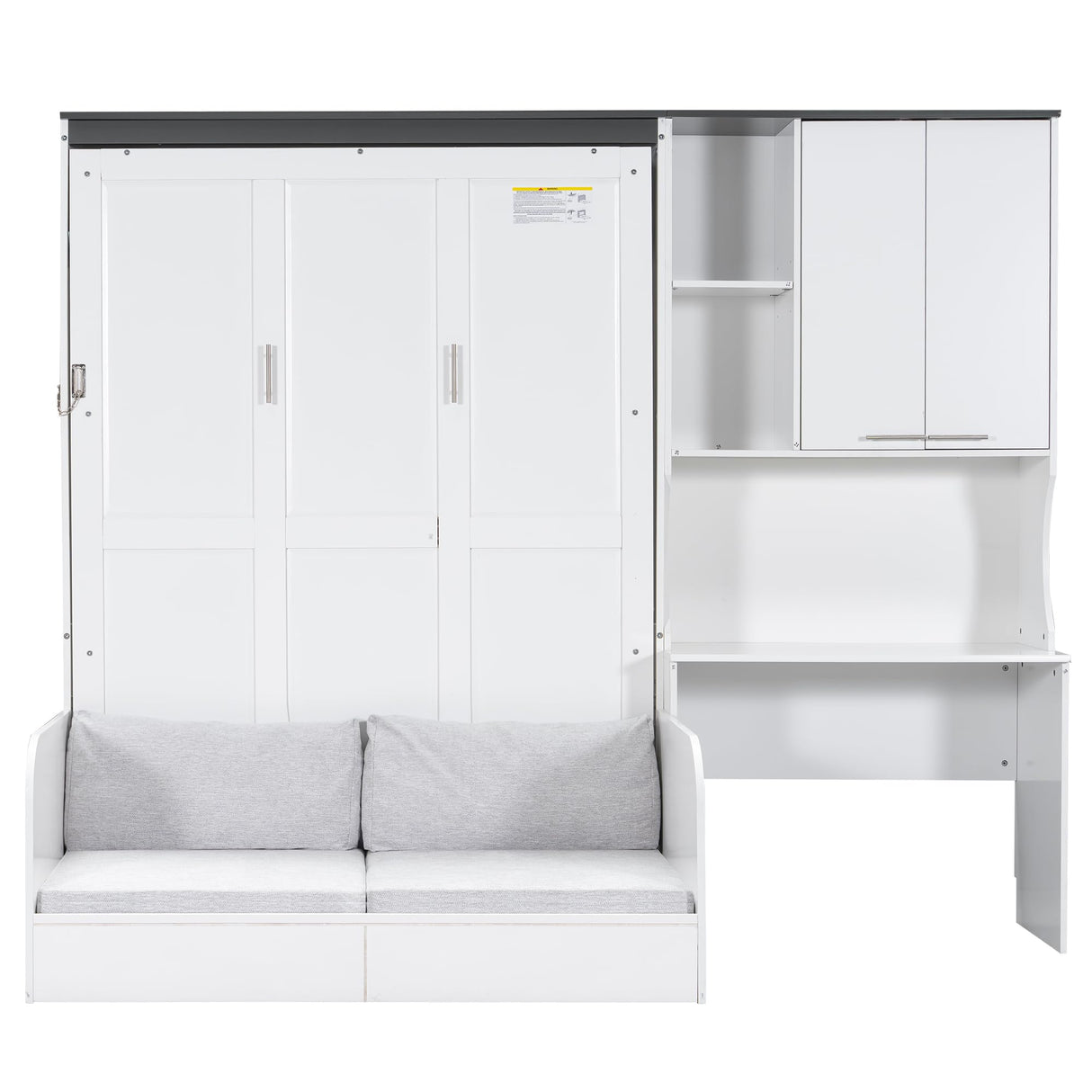 Harper & Bright Designs Full Size Murphy Bed with Desk, Multi-Functional Murphy Bed with Sofa and Storage Cabinet – Space-Saving Foldable Design, White Harper & Bright Designs