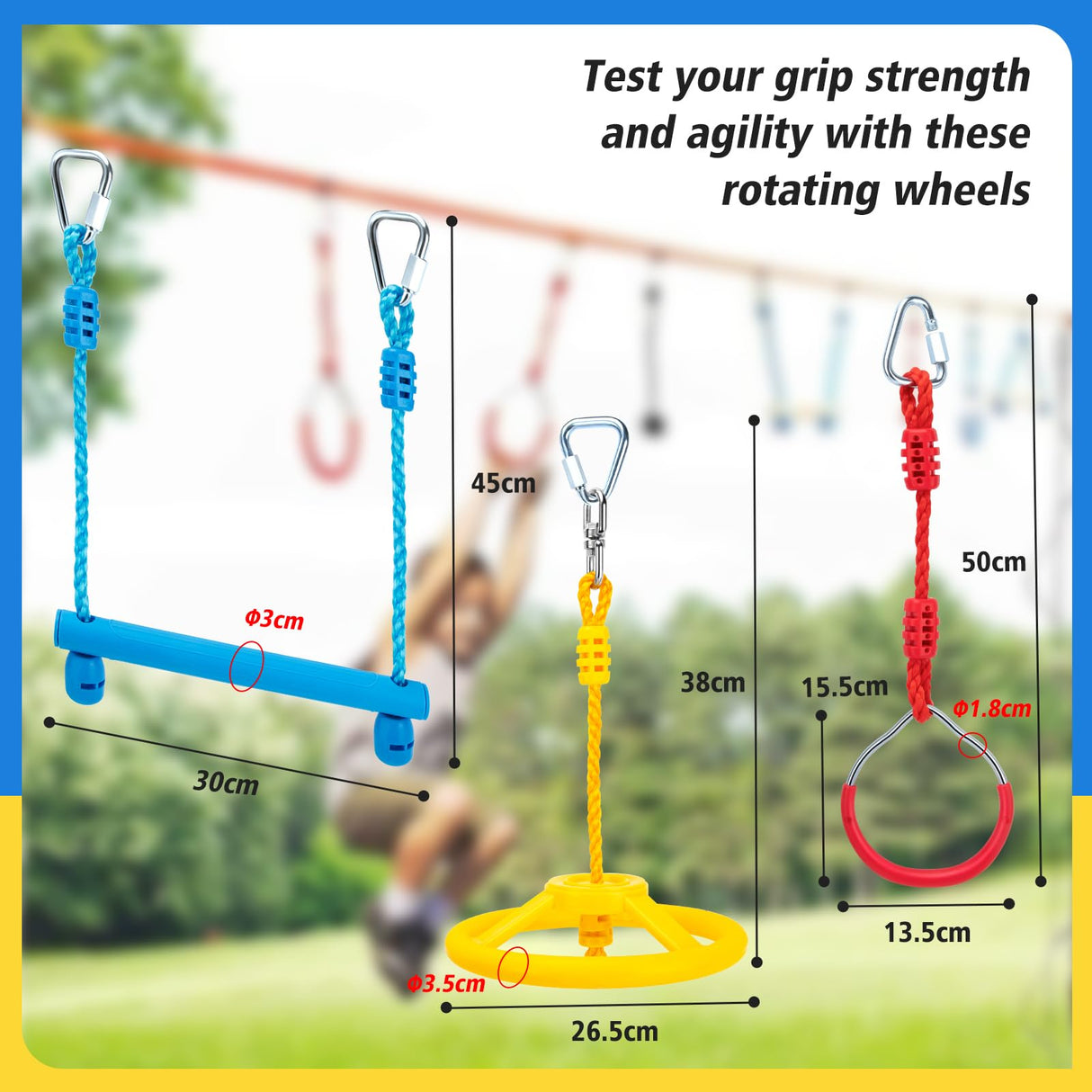 VECKYJL Ninja Obstacle Course Attachments - 7 Course Rings, 2 Monkey Bars, 2 Warrior Wheels, Outdoor Training Set VECKYJL